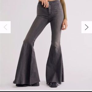 Free people wide leg bell bottom denim spring  grey black we the free boho jean